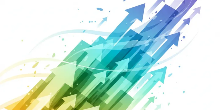 Dynamic abstract illustration showcasing an upward progression and positive growth. Geometric bar shapes ascend diagonally, complemented by subtle arrow motifs, all suggesting improvement, success, and forward momentum. The color scheme is vibrant and encouraging, with a blend of gradients.
