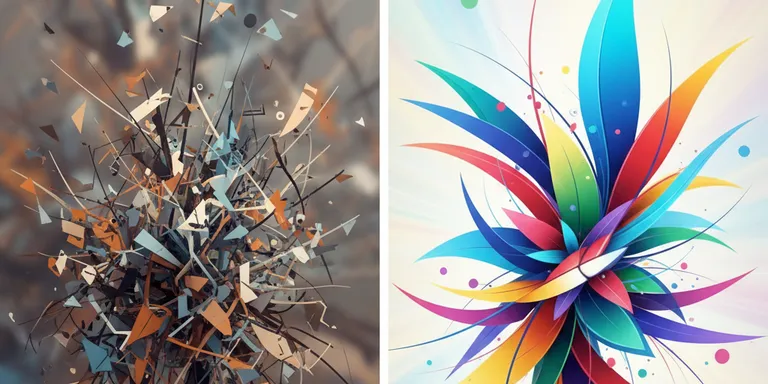 A visual comparison of data quality, depicted by two abstract charts. One chart shows chaotic, messy, and fragmented lines and shapes in dull, broken colors, symbolizing poor data. The other chart displays clean, organized, and smooth flowing lines in vibrant, coherent colors, representing high-quality data. The background subtly highlights the contrast.