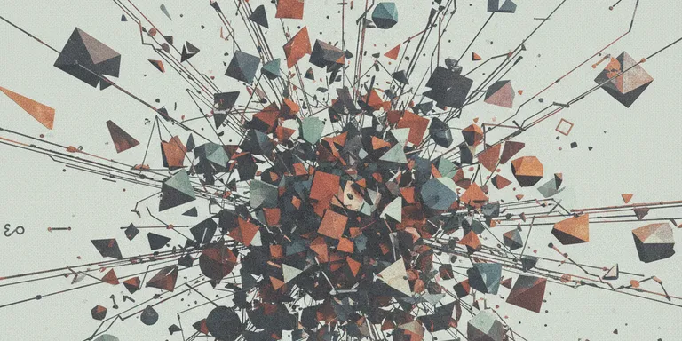 Abstract visual representing fragmented data or broken connections. Geometric shapes breaking apart, jagged lines, and a muted, somewhat distressed color palette, evoking a sense of data corruption or inaccuracy.