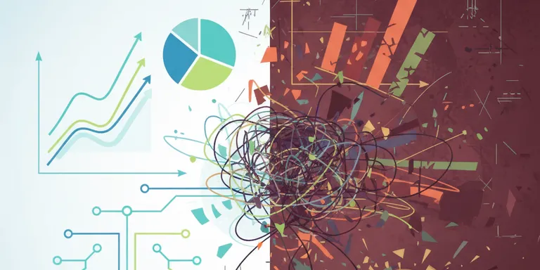 A split illustration contrasting high-quality, organized data visualizations on one side with chaotic, fragmented data representations on the other, emphasizing the stark difference in insight and effort. Colors are clean for quality, messy for poor data.