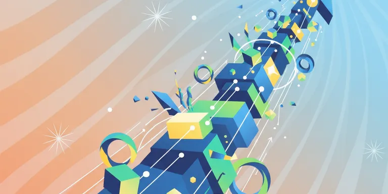 Abstract illustration showing an upward-trending graph or pathway made of interconnected geometric shapes, symbolizing progress, innovation, and overcoming challenges, set against a supportive, forward-looking background with a positive, ascending motion.