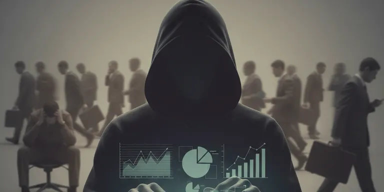 Conceptual image showing a shadowy figure subtly manipulating survey responses on a screen, with other figures appearing bored or rushed in the background. The scene uses muted colors with a hint of digital glow.